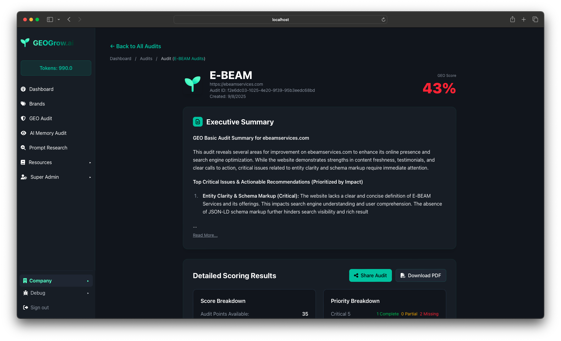 GEO Audit Dashboard